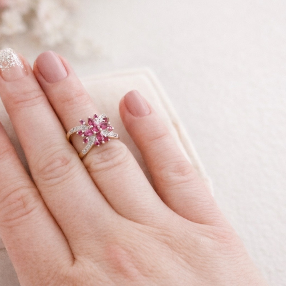 Tourmaline & Diamond Ring 14K White Gold, Unique Engagement / Anniversary Ring - Picture 2 of 15